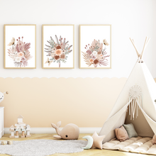 Laden Sie das Bild in den Galerie-Viewer, Blumen Boho Natur Schmetterling 3er Set Bilder Kinderzimmer Deko DIN A4 Poster Babyzimmer Wandbilder

