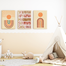 Laden Sie das Bild in den Galerie-Viewer, You are my Sunshine Boho Sonne Regenbogen Bilder 3er Set DIN A4 Kinderzimmer Wandbilder Babyzimmer Poster Dekoration