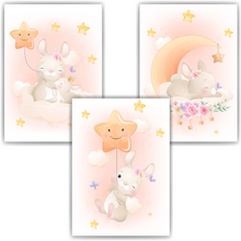 Laden Sie das Bild in den Galerie-Viewer, 3er Set Poster für Kinderzimmer Bilder Babyzimmer Babyparty Kinderposter Hase