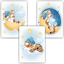Laden Sie das Bild in den Galerie-Viewer, 3er Set Poster für Kinderzimmer Bilder Babyzimmer Babyparty Kinderposter Tiger