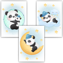Laden Sie das Bild in den Galerie-Viewer, 3er Set Poster für Kinderzimmer Bilder Babyzimmer Babyparty Kinderposter Panda