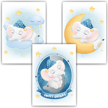 Laden Sie das Bild in den Galerie-Viewer, 3er Set Poster für Kinderzimmer Bilder Babyzimmer Babyparty Kinderposter Elefant