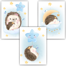 Laden Sie das Bild in den Galerie-Viewer, 3er Set Poster für Kinderzimmer Bilder Babyzimmer Babyparty Kinderposter Igel