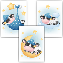 Laden Sie das Bild in den Galerie-Viewer, 3er Set Poster für Kinderzimmer Bilder Babyzimmer Babyparty Kinderposter Kuh