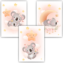 Laden Sie das Bild in den Galerie-Viewer, 3er Set Poster für Kinderzimmer Bilder Babyzimmer Babyparty Kinderposter Koala