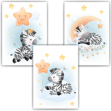 Laden Sie das Bild in den Galerie-Viewer, 3er Set Poster für Kinderzimmer Bilder Babyzimmer Babyparty Kinderposter Zebra