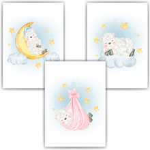 Laden Sie das Bild in den Galerie-Viewer, 3er Set Poster Schaf Bilder für Kinderzimmer Babyzimmer Deko Kinderposter Babyparty