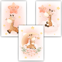 Laden Sie das Bild in den Galerie-Viewer, 3er Set Poster für Kinderzimmer Bilder Babyzimmer Babyparty Kinderposter Giraffe