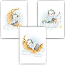Laden Sie das Bild in den Galerie-Viewer, 3er Set Poster Pinguin Bilder für Kinderzimmer Babyzimmer Deko Kinderposter Babyparty