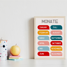 Laden Sie das Bild in den Galerie-Viewer, Kinderposter 4er Set ABC, Zahlen, Monate & Tage Lernposter Alphabet | Kinderzimmer Wandbilder Kindergarten Grundschule Lernhilfe für Kinder