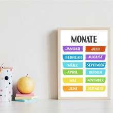Laden Sie das Bild in den Galerie-Viewer, Kinderposter 4er Set ABC, Zahlen, Monate & Tage Lernposter Alphabet | Kinderzimmer Wandbilder Lernhilfe