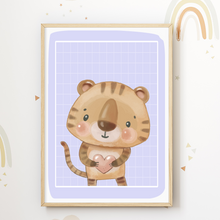 Laden Sie das Bild in den Galerie-Viewer, Süße Tiere 3er Set DIN A4 Kinderzimmer Wandbilder Babyzimmer Poster Dekoration Nilpferd Elefant Tiger