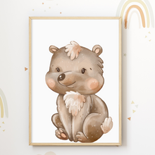 Laden Sie das Bild in den Galerie-Viewer, Süße Tiere Reh Hase Bär Bilder 3er Set DIN A4 Kinderzimmer Wandbilder Babyzimmer Poster Dekoration