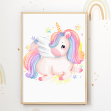 Laden Sie das Bild in den Galerie-Viewer, Regenbogen Einhorn Bilder 3er Set DIN A4 Kinderzimmer Wandbilder Babyzimmer Poster Dekoration