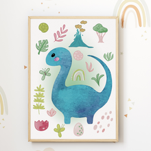 Laden Sie das Bild in den Galerie-Viewer, Dinosaurier Bilder 6er Set DIN A4 Kinderzimmer Dino Wandbilder Babyzimmer Poster Dekoration
