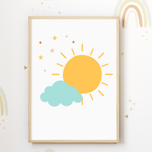 Laden Sie das Bild in den Galerie-Viewer, Regenbogen Wolke Sonne 3er Set Kinderzimmer Bilder DIN A4 Poster Babyzimmer Wandbilder Dekoration
