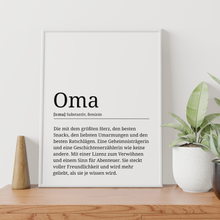 Laden Sie das Bild in den Galerie-Viewer, Oma Poster Definition - Großmutter Muttertag Geschenk Wandbild