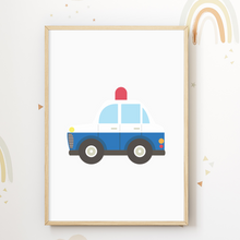 Laden Sie das Bild in den Galerie-Viewer, Krankenwagen Feuerwehr Polizei Taxi Autos 4er Set Kinderzimmer Bilder DIN A4 Poster Babyzimmer Wandbilder Dekoration