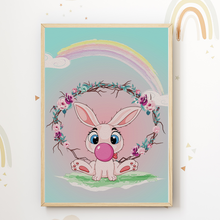 Laden Sie das Bild in den Galerie-Viewer, Schaf Küken Hase Kuh Kaugummi Bilder 4er Set DIN A4 Kinderzimmer Wandbilder Babyzimmer Poster Dekoration