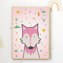 Laden Sie das Bild in den Galerie-Viewer, Rosa Tiere Bilder 3er Set DIN A4 Kinderzimmer Wandbilder Babyzimmer Poster Dekoration Löwe Tiger Fuchs