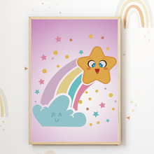 Laden Sie das Bild in den Galerie-Viewer, Planeten Sonne Sterne Rakete Bilder 6er Set DIN A4 Kinderzimmer Wandbilder Babyzimmer Poster Dekoration