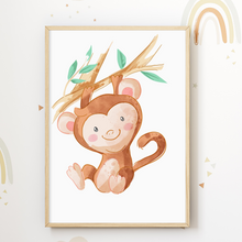 Laden Sie das Bild in den Galerie-Viewer, Safari Tiere Bilder 3er Set DIN A4 Kinderzimmer Wandbilder Babyzimmer Poster Dekoration - Affe Löwe Giraffe