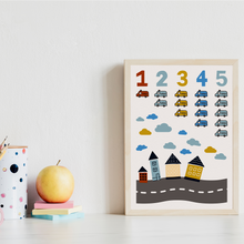 Laden Sie das Bild in den Galerie-Viewer, Kinderposter 8er Set ABC Zahlen Autos Lernposter Verkehr Kinderzimmer Wandbilder Kindergarten Grundschule Alphabet Lernhilfe für Kinder