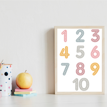 Laden Sie das Bild in den Galerie-Viewer, ABC Zahlen Kinderposter 3er Set Alphabet Lernposter Buchstaben & Zahlen | Kinderzimmer Wandbilder Kindergarten Grundschule Kinder Lernhilfe Poster