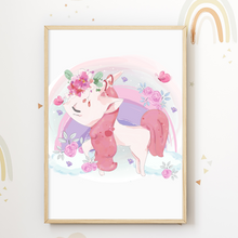 Laden Sie das Bild in den Galerie-Viewer, Einhorn Regenbogen Bilder 4er Set DIN A4 Kinderzimmer Wandbilder Babyzimmer Poster Dekoration
