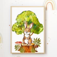 Laden Sie das Bild in den Galerie-Viewer, Niedliche Waldtiere Bilder 4er Set DIN A4 Kinderzimmer Wandbilder Babyzimmer Poster Dekoration - Reh Fuchs Bär Hase