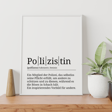 Laden Sie das Bild in den Galerie-Viewer, Polizistin Poster Definition Kunstdruck Wandbild Geschenk