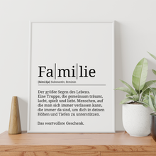 Laden Sie das Bild in den Galerie-Viewer, Familie Poster Definition - Familien Wandbild Wohnzimmer Küche Esszimmer Schlafzimmer Wanddeko