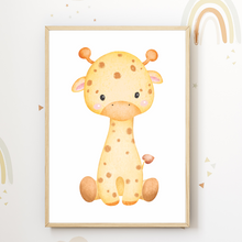 Laden Sie das Bild in den Galerie-Viewer, Niedliche Safari Tiere Elefant Zebra Giraffe 3er Set Kinderzimmer Bilder DIN A4 Wandbilder Deko Babyzimmer Poster
