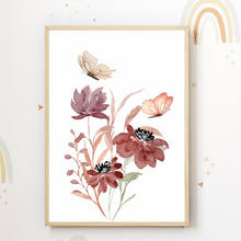 Laden Sie das Bild in den Galerie-Viewer, Natur Schmetterling Blumen 3er Set Kinderzimmer Bilder DIN A4 Wandbilder Deko Babyzimmer Poster