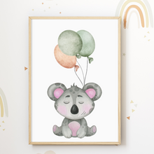 Laden Sie das Bild in den Galerie-Viewer, Tiere Luftballon Bilder 4er Set DIN A4 Kinderzimmer Poster Babyzimmer Wandbilder Dekoration - Affe Löwe Koala Giraffe