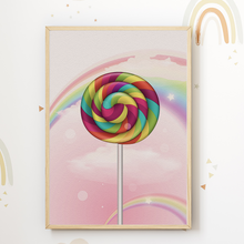 Laden Sie das Bild in den Galerie-Viewer, Zuckerwatte Lollipop Süßigkeiten Bilder 3er Set DIN A4 Kinderzimmer Wandbilder Babyzimmer Poster Dekoration