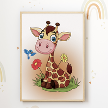 Laden Sie das Bild in den Galerie-Viewer, Safari Tiere Zebra Elefant Giraffe Bilder 3er Set DIN A4 Kinderzimmer Wandbilder Babyzimmer Poster Dekoration
