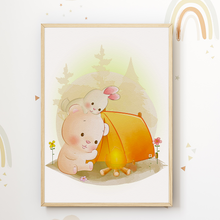 Laden Sie das Bild in den Galerie-Viewer, Waldtiere Fuchs Eichhörnchen Bär Hase Bilder 3er Set DIN A4 Kinderzimmer Wandbilder Babyzimmer Poster Dekoration