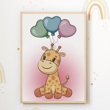 Laden Sie das Bild in den Galerie-Viewer, Tiere mit Luftballons Bilder 3er Set DIN A4 Kinderzimmer Wandbilder Babyzimmer Poster Dekoration Bär Elefant Giraffe