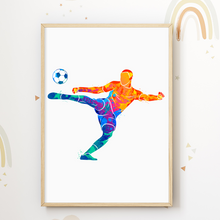 Laden Sie das Bild in den Galerie-Viewer, Farbenfrohe Fußballspieler 3er Set Kinderzimmer Fußball Bilder DIN A4 Poster Babyzimmer Wandbilder Dekoration