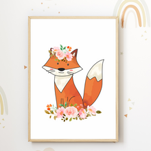 Laden Sie das Bild in den Galerie-Viewer, Waldtiere Waschbär Reh Fuchs 3er Set Kinderzimmer Bilder DIN A4 Wandbilder Deko Babyzimmer Poster