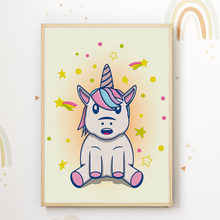 Laden Sie das Bild in den Galerie-Viewer, Regenbogen Einhorn Bilder 3er Set DIN A4 Kinderzimmer Wandbilder Babyzimmer Poster Dekoration