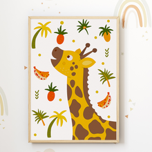 Laden Sie das Bild in den Galerie-Viewer, Dschungel Safari Tiere Bilder 3er Set DIN A4 Kinderzimmer Wandbilder Babyzimmer Poster Dekoration - Affe Löwe Giraffe