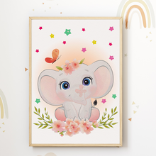 Laden Sie das Bild in den Galerie-Viewer, Niedliche Tiere Bilder 4er Set DIN A4 Kinderzimmer Wandbilder Babyzimmer Poster Dekoration - Koala Giraffe Elefant Tiger