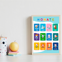 Laden Sie das Bild in den Galerie-Viewer, Kinderposter 6er Set Alphabet, Zahlen, Monate, Körper, Gefühle, Farben Lernposter Kinderzimmer Wandbilder ABC