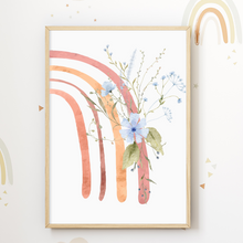 Laden Sie das Bild in den Galerie-Viewer, Regenbogen Blumen Bilder 3er Set DIN A4 Kinderzimmer Wandbilder Babyzimmer Poster Dekoration