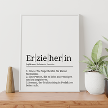 Laden Sie das Bild in den Galerie-Viewer, Erzieherin Poster Definition Kunstdruck Wandbild Geschenk