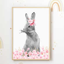 Laden Sie das Bild in den Galerie-Viewer, Süße Blumen Tiere Elefant Tiger Hase Bilder 3er Set DIN A4 Kinderzimmer Wandbilder Babyzimmer Poster Dekoration