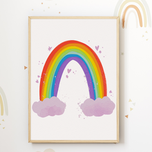Laden Sie das Bild in den Galerie-Viewer, Bunte Wolken Sonne Regenbogen Bilder 3er Set DIN A4 Kinderzimmer Wandbilder Babyzimmer Poster Dekoration