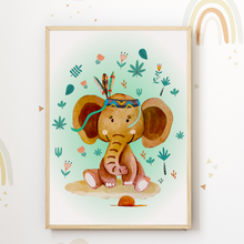 Laden Sie das Bild in den Galerie-Viewer, Safari Afrika Tiere Bilder 3er Set DIN A4 Kinderzimmer Wandbilder Babyzimmer Poster Dekoration Giraffe Löwe Elefant